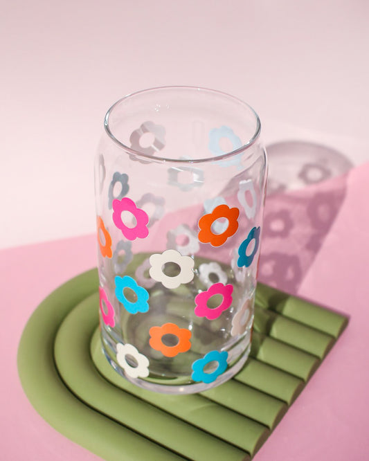 Retro Daisies Glass Cup