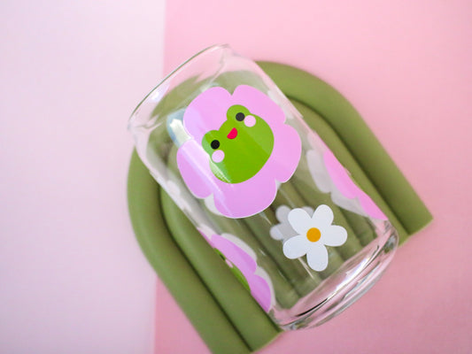 Flower Head Frog Glass Cup