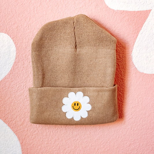 Daisy Embroidery Patch Beanie