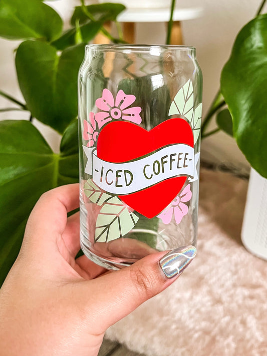 Iced Coffee Heart Glass Cup
